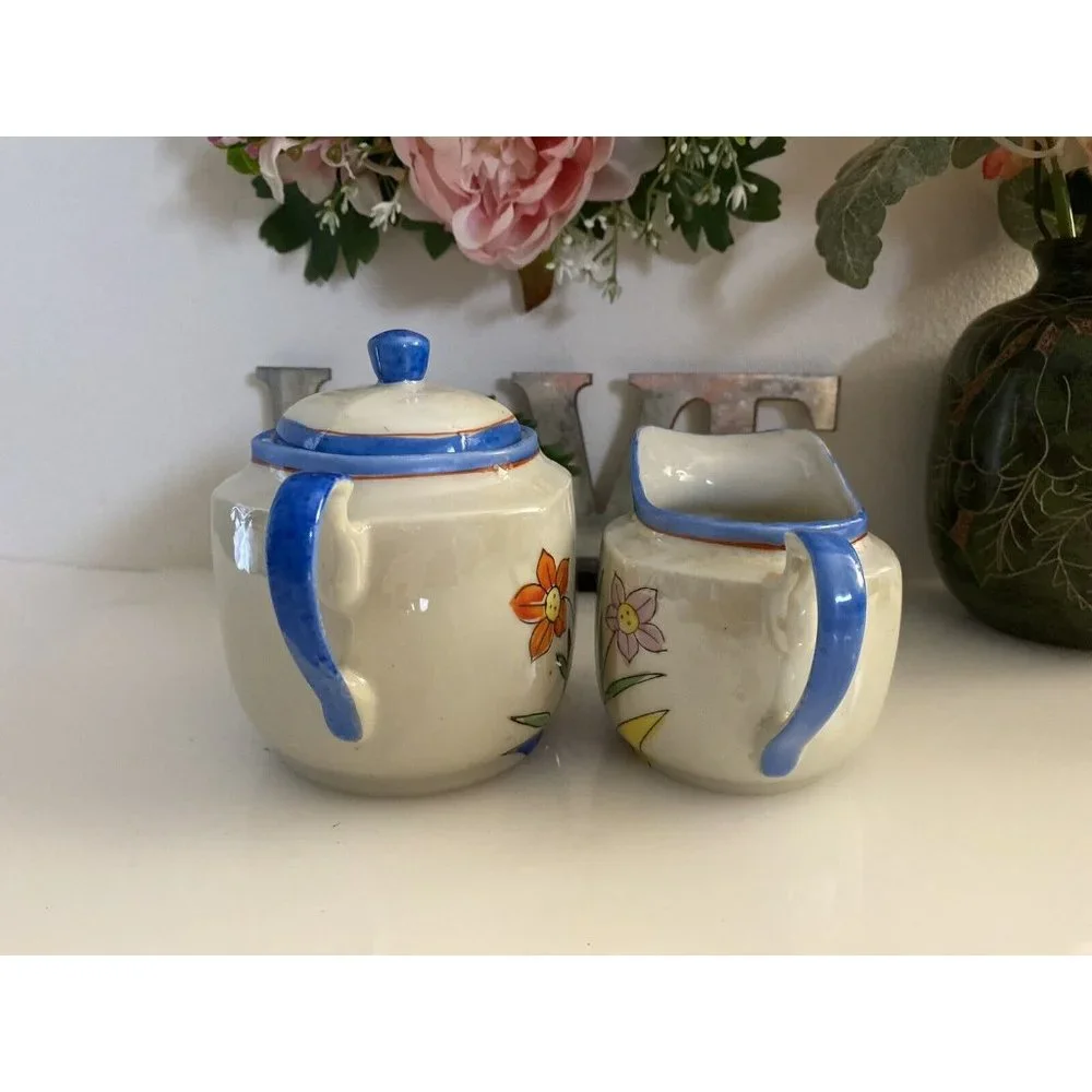 1950's Vintage Japanese Porcelain Lusterware 2 Piece Tea Set Floral Design Great